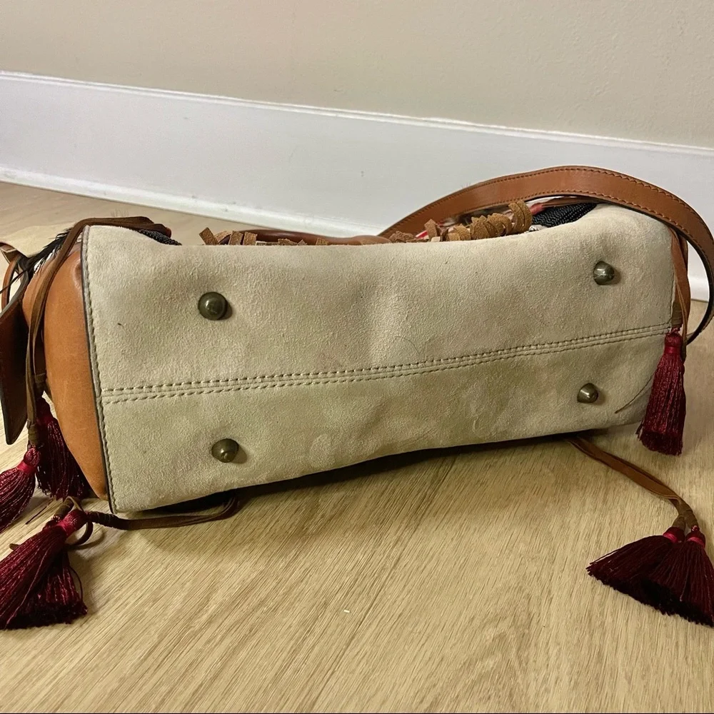 DSQUARED2 | Boho Fringe Feather Embroidered Leather Suede Tote Shoulder Bag - Picture 13 of 15